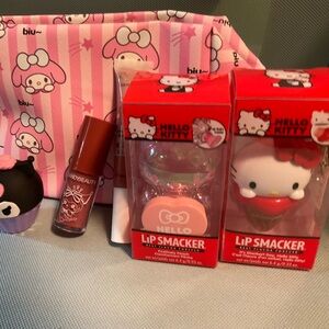 Pink my melody Zip Makeup bag With Lip Smacker Makeup Items
